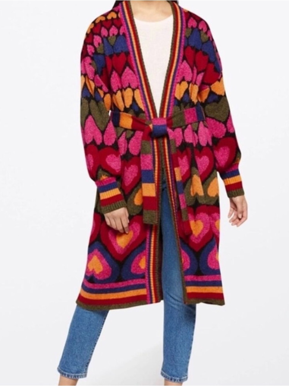 Farm Rio “Full of Hearts” Colorful Open Long Cardigan Sweater - Multicolor - Picture 5 of 5
